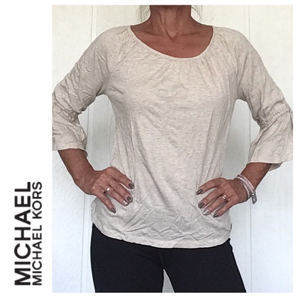 MICHAEL KORS KHAKI FLARE SLEEVE TOP MEDIUM - Picture 1 of 14